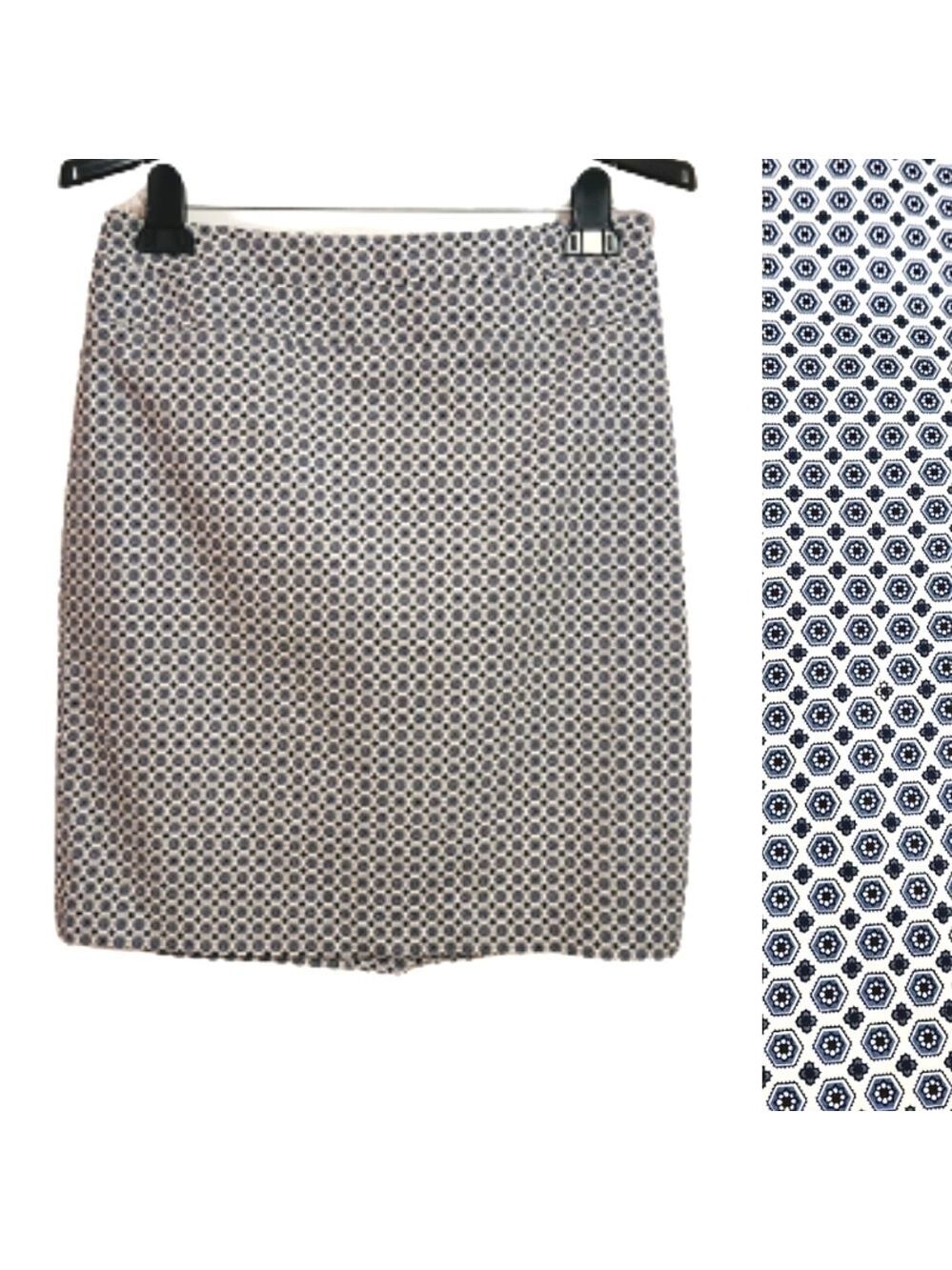 Kenar Print A Line Skirt White Blue Cotton Blend Size 4